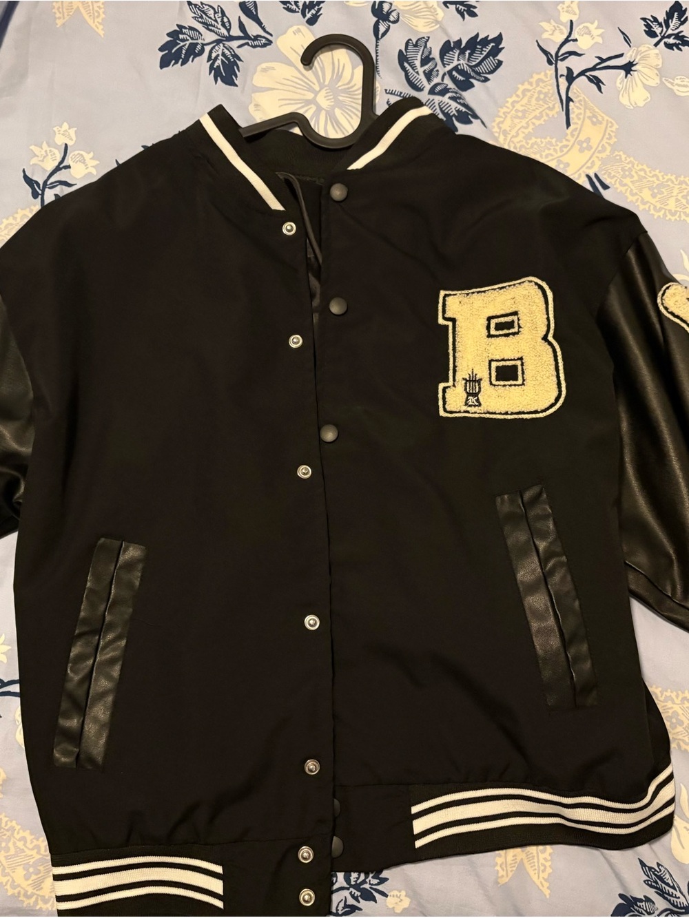 Men's Black Letterman Jacket with Cream 'B' Patch
